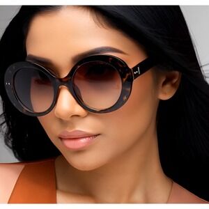 Oversized Round Sunglasses Brown Lens Tortoise Shell Fashion Women UV400 Protect